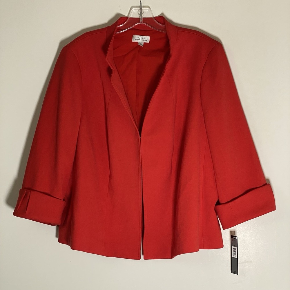 Tahari Arthur S Levine Jacket Blazer Womens 20W Red Mandarin Collar Classy Plus